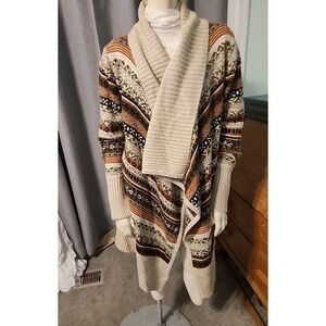 Kensie Cardigan Sweater Southwest Open Front Aztec Print Sz XL Shawl Collar